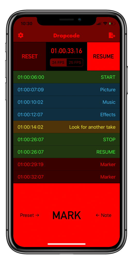 Screenshot of the Dropcode for iPhone interface