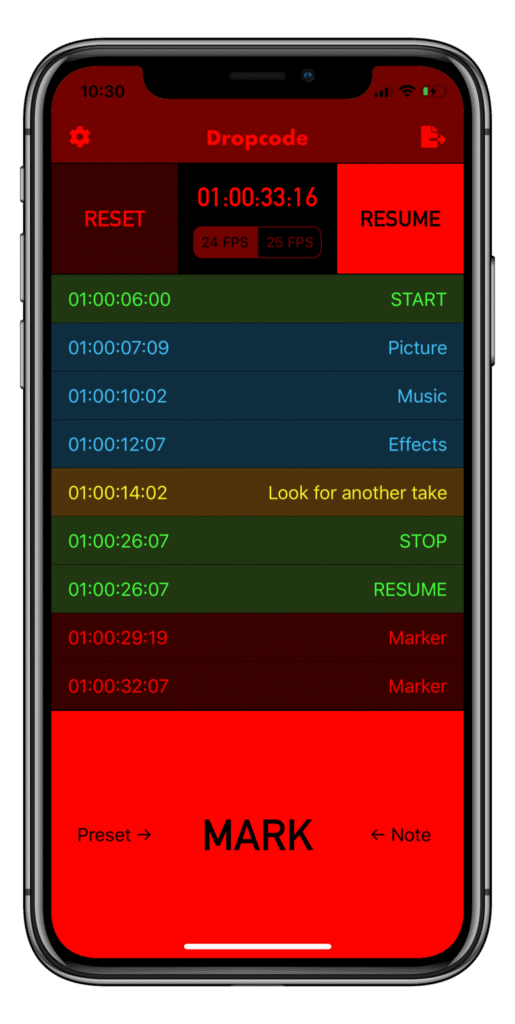 Screenshot of the Dropcode for iPhone interface